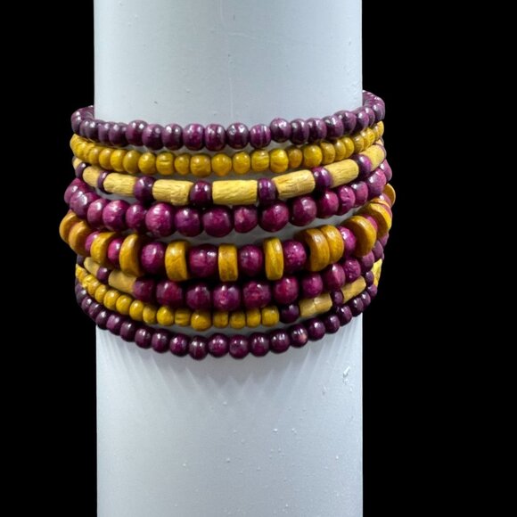 Wood Beaded Bracelet Set Bohemian Stacked Festival Rustic Indie Earthy Jewelry - Picture 2 of 4